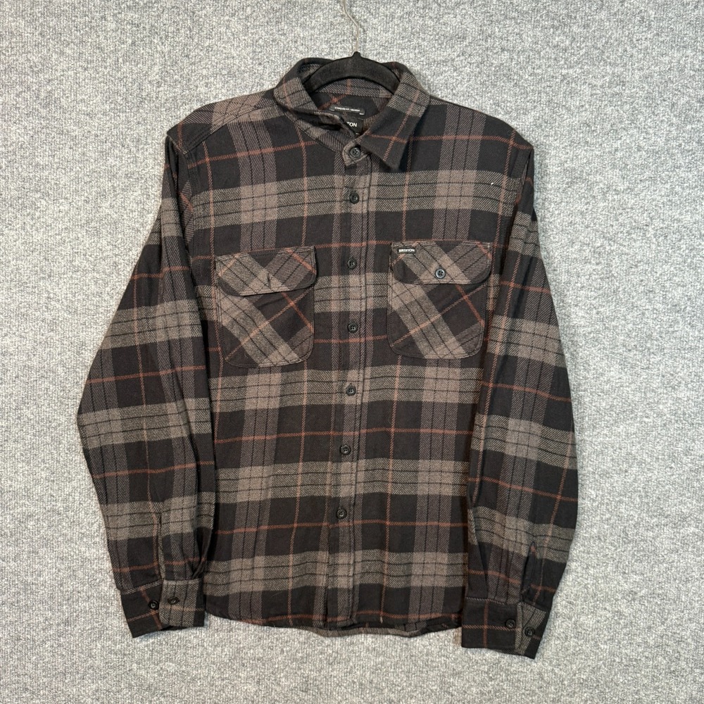 Brixton Flannel Shirt Mens Small Brown Plaid Long Sleeve Gorpcore Outdoors Soft